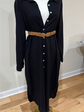 Old Navy Black Linen Blend Maxi Dress | Side Slits | Effortless